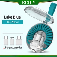 ECILY 3-in-1 Fast Charging Cable With 3-plug Storage Box Flexible Charging Phone USB Spring Cable 8Pin/Android/Type C Line Portable Charging Box