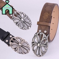 OTUINSG Leather Belt, Skeleton Head Hip Hop Bohemian Style Belt, Vintage Punk Riveted Pants Bands Y2