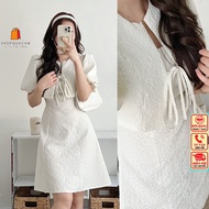 Women's Dress with Straight Sleeves and Faux Cotton Set with Bow Tie on the Chest in Super Feminine 