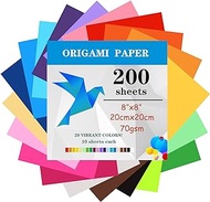 200 Sheets Origami Paper, 20x20 cm/8 Inch Origami Paper Double Sided(70gsm), 20 Colors Large Origami Paper Squares for Kids DIY School Arts Crafts Projects Children Adults