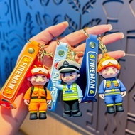 Cartoon Police Firefighter Keychain Commemorative Gift for Friends and Colleagues New Year Gift