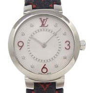二手LOUIS VUITTONTambour Slim 手錶，Q12MGA，不銹鋼和皮革，石英機芯，模擬顯示，銀色錶盤，8 顆鑽石，女士款。
