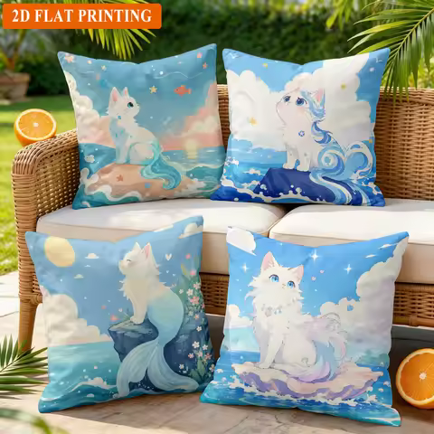Cute 4 Piece Mermaid Swan Fantasy Ocean Throw Pillow Covers Cushion Set Pastel Cartoon Decor Disney 