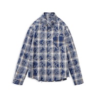 เสื้อเชิ้ตแขนยาวทรงหลวมสไตล์ย้อนยุคสีน้ำเงินเข้มสำหรับผู้หญิงในฤดูใบไม้ร่วง Maden Casual Flannel Shi