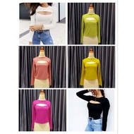 Crop top Korean Women's T-Shirt Long Sleeve spandex rayon Women's top