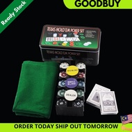 TEXAS POKER SET Blackjack Mat 200 Poker Chips Set Casino Poker Card Games