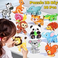 10 Pcs 3D Puzzles DIY Educational Toys for Children Puzzle Sea Animals Animal Motifs Dino Paper Cute