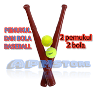 Paket Tongkat Baseball + Bola Kasti Tongkat Kasti Kayu Kuat BERKUALTIAS Tongkat SOFTBALL Pemukul Baseball