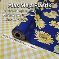 Sunflower Alas Meja Plastik Dua Muka Lebar 120cm Panjang 9m/12m/15m gulung(roll) Bunga Matahari