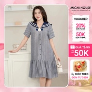 MICHI HOUSE Fishtail Swing Dress Elegant Short Sleeve Sailor Collar Swing Dress V821