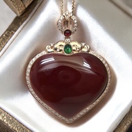 18k金鑽石鑲嵌珊瑚之王阿卡珊瑚（Aka Coral）深牛血紅心型吊墜