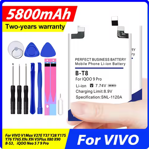 B-Y2 B-U5 B-T0 B-P5 BA13 B-86 Battery For VIVO V1Max V27E Y37 Y28 S16E Y17S Y76 Y76S X9i V5Plus X80 