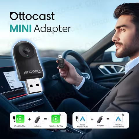 2025 New OTTOCAST MINI Wireless Android Auto CarPlay Adapter Box Bluetooth Car Accessories for iPhon