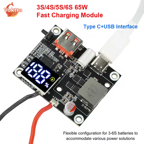 3S/4S/5S/6S 65W Power Bank Fast Charging Mobile Power Module Circuit Board DIY Motherboard Bidirecti