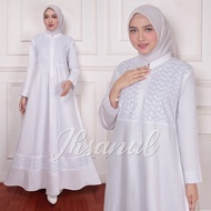 GAMIS PUTIH KATUN JEPANG / GAMIS PUTIH KATUN BORDIR / GAMIS KATUN KOMBINASI CANTIK