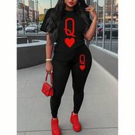 Red And Black,Summer,Casual,Streetwear,Night Out Everyday Women Pants Sets,Curve Jumpsuits For Woman