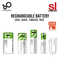 SMARTOOLS Fast Rechargeable Battery (AA/AA/9V/18650) Li-Ion with Type-C USB Charger With Data Cable