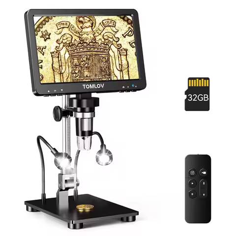 TOMLOV DM9 Pro 7" Digital Microscope 1200X with IPS Screen, 1080P 16MP Coin Microscope Magnifier for