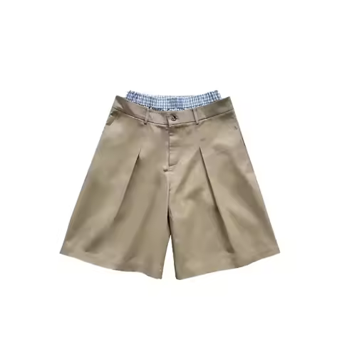 Mauroicardi Spring Summer Plaid Patchwork Khaki Shorts for Men Double Waist Knee Length Pants Luxury