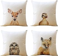 Cushion Cover, 65x65cm Set of 4, Cute Animal Soft Velvet Throw Pillow Cases 26x26in, Square Sofa Cushion Cover with Invisible Zipper for Couch Bed Car Bedroom Home Decor