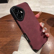 Wine Red Suede Leather Casing for iPhone 17 Air 16E 16 15 14 Plus 13 12 11 Pro 6 6S 7 8 X XS Max Sof