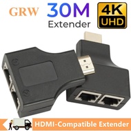 Grwibeou 4K HDMI-Compatible Extender Double Net RJ45 LAN Network Extension เครื่องรับส่งสัญญาณทีเอ็กซ์อาร์เอ็กซ์ Cat5e สายเคเบิลอีเทอร์เน็ต CAT6