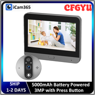 CFGYU 3MP 2.4G WiFi ออด ICam365 APP 5000MAh ประตูไนท์วิชั่น IR ตาประตูสมาร์ทวิดีโอกล้องตาแมวอินเตอร์