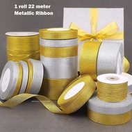 1 roll Glitter Metallic Organza Ribbon Ideal for Box Deco / reben Silver Emas