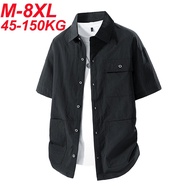 Shirts for Men Big Size 6XL 7XL 8XL Breathable Business Formal Shirt Male Short Sleeve Solid Color K