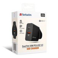 Verbatim Dual Port 36W PD &amp; QC 3.0 USB充電器
