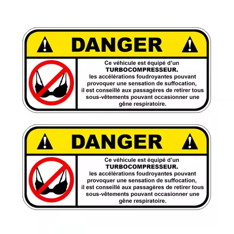 2Packs 12cmX5,5cm Danger Turbo Soutien Gorge Jdm Fun Autocollant Sticker