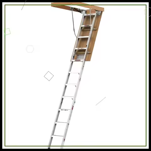 10ft Attic Ladder Pull Down System, Aluminum Loft Stairs for 22.5x54 Opening, 7.6-10.25ft Ceilings, 