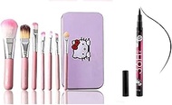 SINJHA GOLD 7 Pcs Pink Makeup Brushes Set with 36H Pencil Eyeliner - (Pack of 8)