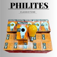 15w PHILITES CLASSICTONE Light Bulb/240v/A19/Base B22/Yellow Light