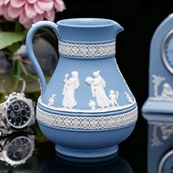 英國製Wedgwood碧玉浮雕1975年女神陶瓷水壼咖啡奶壼果汁壼 藍色