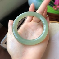 天然冰底湖水綠和田玉手鐲青海料和田玉手鐲 冰潤細膩56圈口收藏