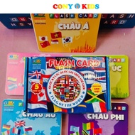 Set of bilingual learning cards with national flags of 175 countries around the world - Flash cards 