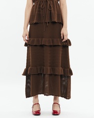 CUPPA - BAMBI Knit ruffle Long Skirt (2 สี) กระโปรงไหมพรม ทรงยาว เอวยางยืด ทอสามลาย สามระดับ ประดับด