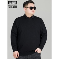 Youth Plus Fat Fake Two-Piece Sweater Men Autumn Top Clothes Fat Guy Plus Size Long-Sleeved Shirt Co