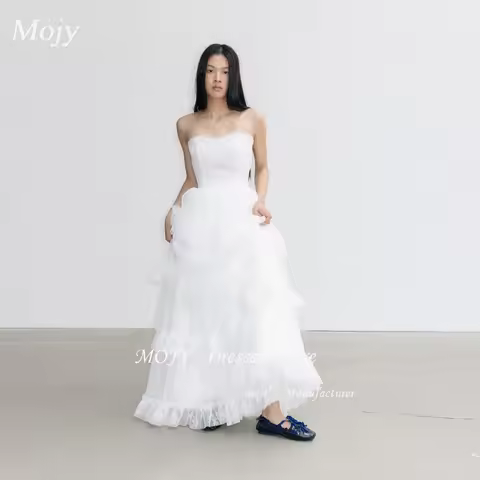 Mojy Strapless Tulle Ball Gown Wedding Dresses Princess Korea Photo shoot Ruffles Luxury Bridal Dres