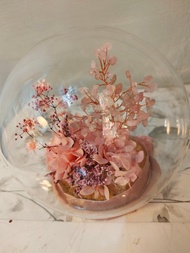 粉水晶樹永生花玻璃球