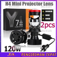2PCS Y7D Mini Projector H4 Lampu LED Projector Super Bright Lampu Biled H4 Mobil Cut Off High Low Ja