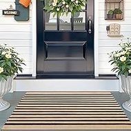OLANLY Brown and Black Striped Rug 2'4" x 3'7" (27.5" x 43") – Washable Cotton Doormat for Indoor Ou
