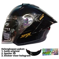 Helm JPX NOVA X V2 SOLID BLACK GLOSSY SPOILER 3D HALF FACE DOUBLE VISOR ORIGINAL SNI DOT