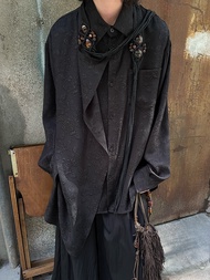 เสื้อเชิ้ตแขนยาวปักลายดอกไม้สไตล์ย้อนยุคญี่ปุ่น ทรงหลวม สไตล์ Yohji Yamamoto สำหรับผู้ชาย เสื้อเชิ้ต