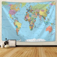 World Map Tapestry High-Definition Map Fabric Wall Hanging Decor Watercolor Map Letter Polyester Tab