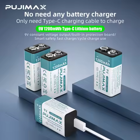 PUJIMAX USB 9V Rechargeable Battery 1200mAh Type-C Rechargeable 9V Li-ion Battery for Helicopeter Mo