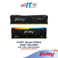 Kingston Desktop (PC) DDR4 3200Mhz Fury Beast / Fury Beast RGB RAM - (8GB / 16GB / 32GB) DDR4 RAM 32