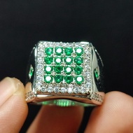 926 SILVER RING WITH 16 PCS LUXURIOUS AND ELEGANT GREEN SAPPHIRE GEMSTONES