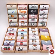 QC 5 Pairs/Box Cute Cartoon Socks Women Cotton Student Ankle Week Crew Socks